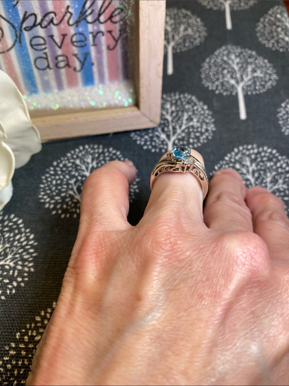 10k gold & 925 Blue Topaz and Diamond Accent Two-Tone Ring - Picture 5 of 12